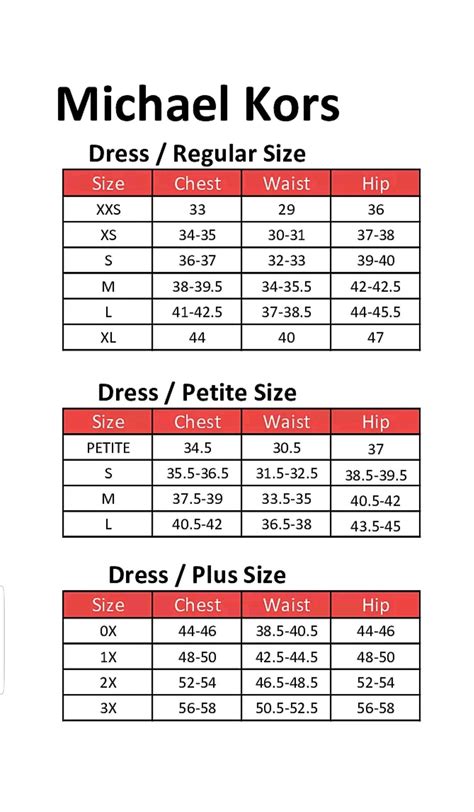 Michael Kors size chart